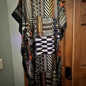 Ashro Black and White Maxi Dress with Geometric Patterns